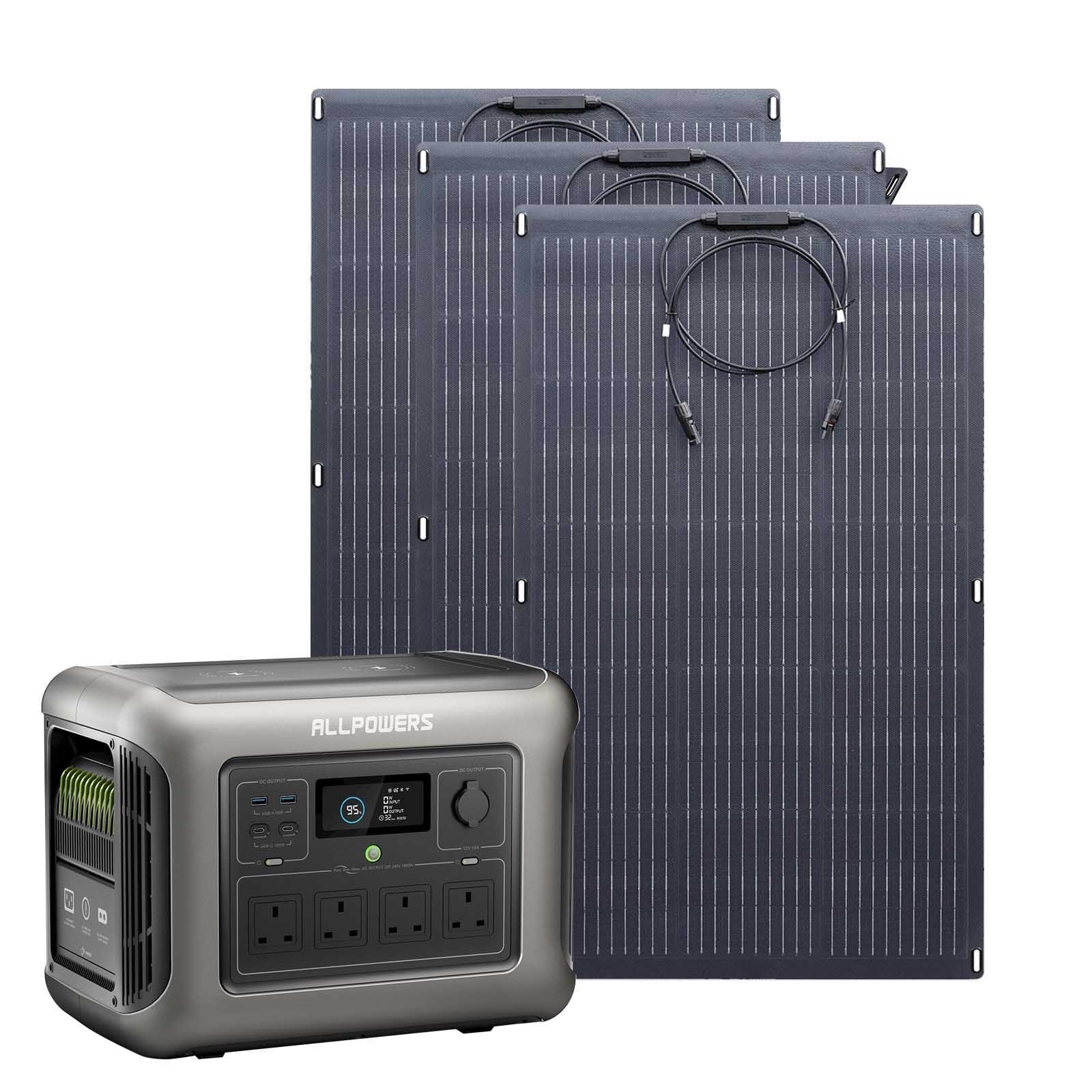 ALLPOWERS Solar Generator Kit 1800W (R1500 + SF100 100W Flexible Solar Panel)